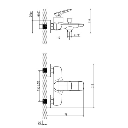 Смеситель для ванны AQUAme Como AQM6512CR