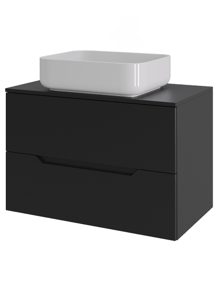 Тумба с раковиной подвесная 70 см, Orange Line Li-70TubMDF+B05-500W черный/белый