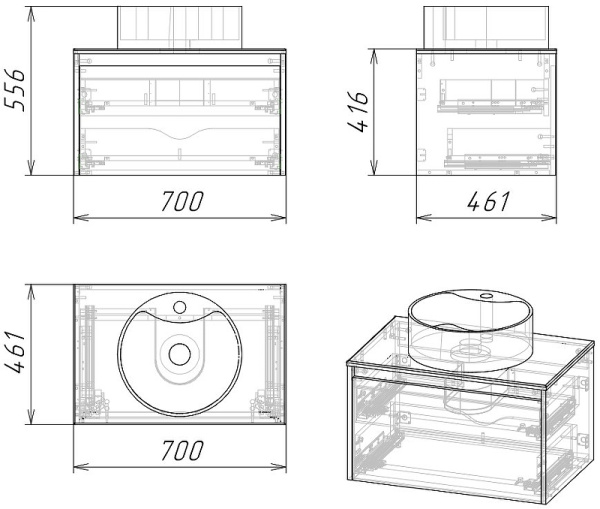 Тумба подвесная Grossman СМАРТ-70 см  107009 веллингтон/графит