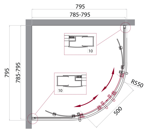 Душевой уголок (80х80) BelBagno UNO-195-R-2-80-C-Cr