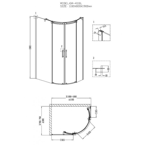 Душевой уголок (110х80) Grossman Galaxy GR-4110L