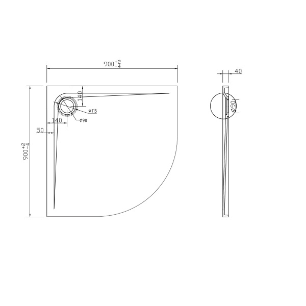 Душевой поддон из искусственного камня  (90х90) Vincea VST-2SQ9090MB, черный матовый