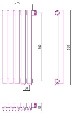 Полотенцесушитель Водяной Сунержа Эстет-0 EU50 правый (50х22) 5 секций Золото 03-0321-5005