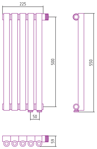 Полотенцесушитель Водяной Сунержа Эстет-0 EU50 правый (50х22) 5 секций Матовый Черный 31-0321-5005