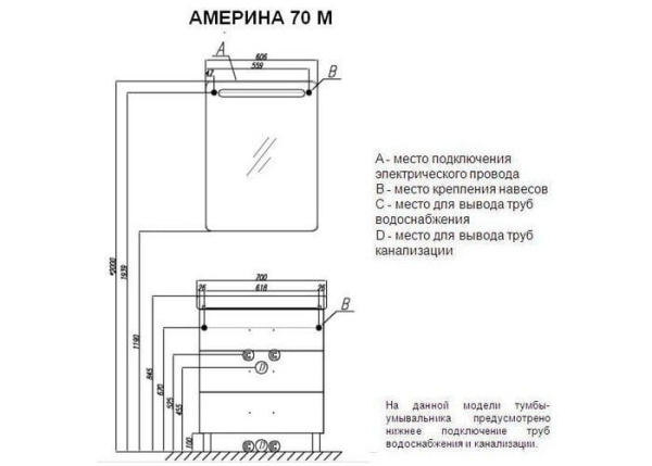 Тумба с раковиной Акватон Америна 70 М 1A1690K1AM950