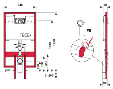 Инсталляция застенный модуль со смывным бачком TECE 9300040