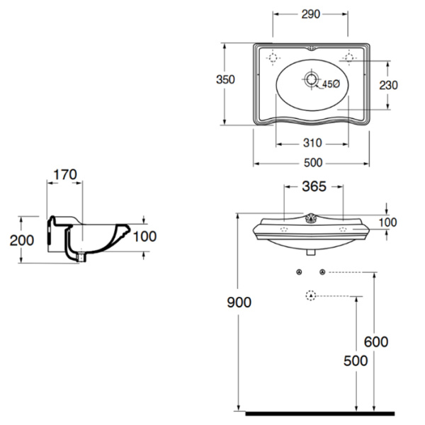Раковина подвесная (50х35) Azzurra Jubilaeum JULS0503500MBI/(JUB200/50 bi)*0