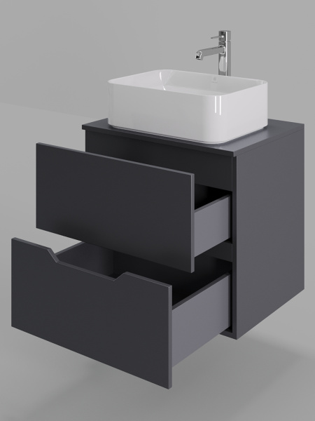 Тумба с раковиной подвесная 60 см Orange Line Li-60TugMDF+B02-460W графит/белый