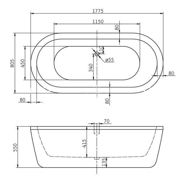 Акриловая ванна (170х76) BelBagno BB12-1775 Акриловая ванна (170х76) BelBagno BB12-1775