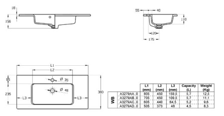 Раковина полувстраиваемая (80x38) Roca The Gap  3279AA000