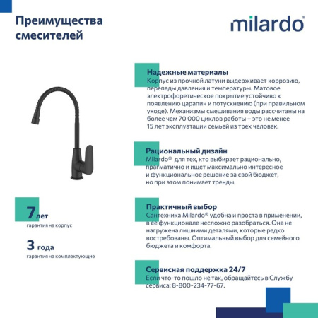 Смеситель для кухни Milardo M07BL2FM05
