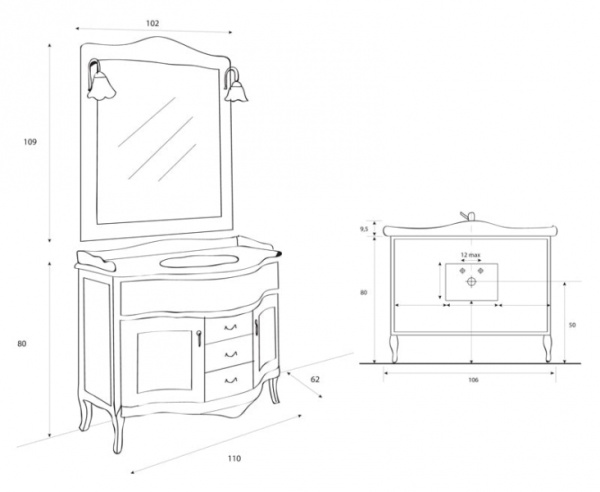 Раковина Cezares Aradeo RET100KE