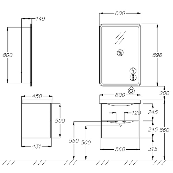 Тумба под раковину Opadiris Элеганс 60 00-00006894 белый матовый (без раковины)