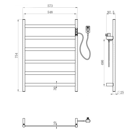 Полотенцесушитель электрический WONZON & WOGHAND ESSEN, черный матовый WW-A405-MB