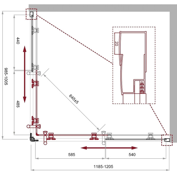 Душевой уголок (120х100) BelBagno UNO-195-AH-2-120/100-CH-CR шиншила