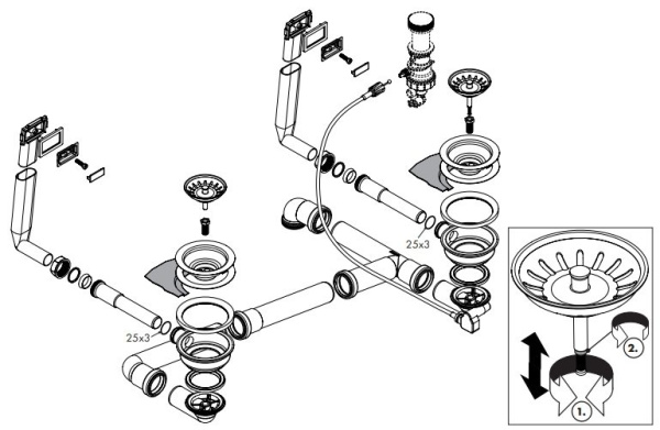 Автоматический набор для отходов и перелива для двойной чаши Hansgrohe 43942800