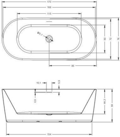 Акриловая ванна Riho Modesty Velvet (170x76) (белый/черный матовый) B090001220