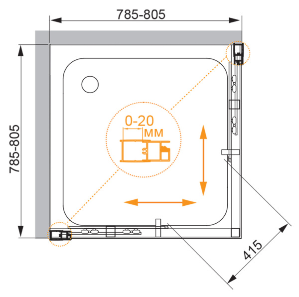 Душевой уголок (80х80) CEZARES MOMENTO MOMENTO-A-2-80-C-Cr