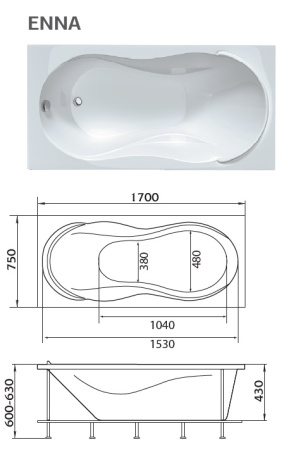 Акриловая ванна (170х75) Marka One Esma 01эн1775