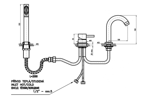 Смеситель на борт ванны Rav Slezak Seina SE962.5YZ