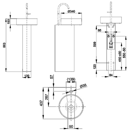 Раковина напольная (34х34) Bette SunoPedestal A250-000 VK2