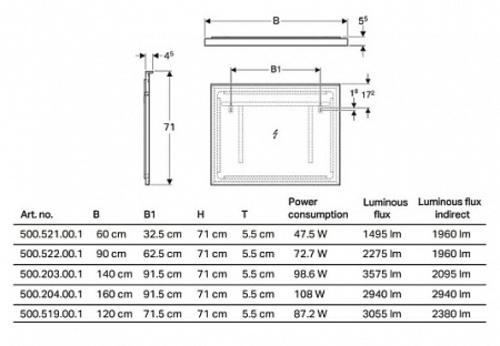 Зеркало с подсветкой Geberit Xeno2 500.204.00.1