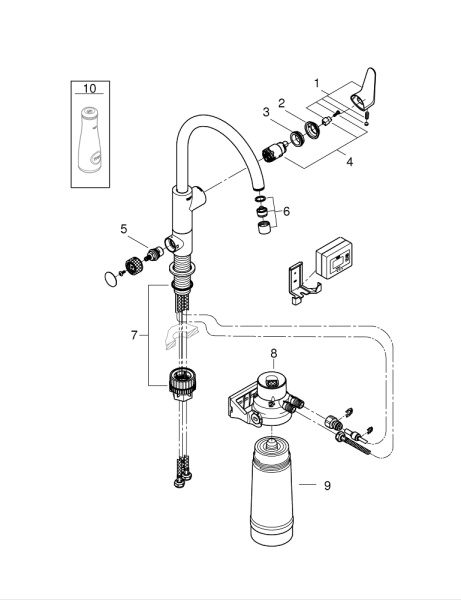 Смеситель для кухни с фильтром Grohe Blue Pure Bau Curve 3038 5000 (30385000) хром Смеситель для кухни с фильтром Grohe Blue Pure Bau Curve 3038 5000 (30385000) хром