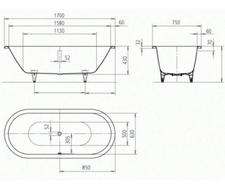 Ванна стальная овальная (170X75) KALDEWEI CENTRO DUO OVAL 282700010001