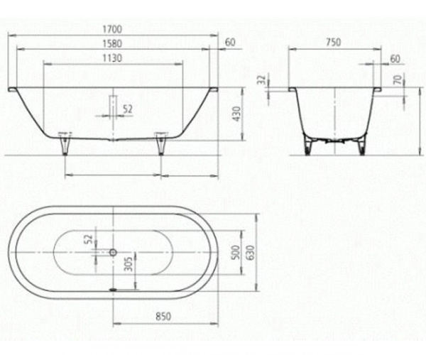Ванна стальная овальная (170X75) KALDEWEI CENTRO DUO OVAL 282700010001