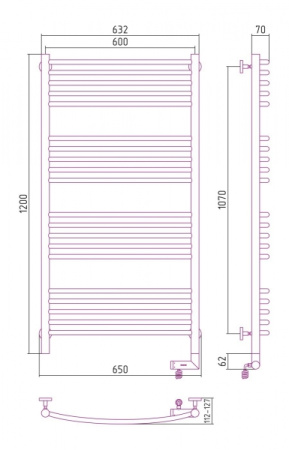 Полотенцесушитель Электрический Cунержа Богема 2.0 Правый (1200x600) Выгнутая Матовый БЕЛЫЙ	30-5203-1260