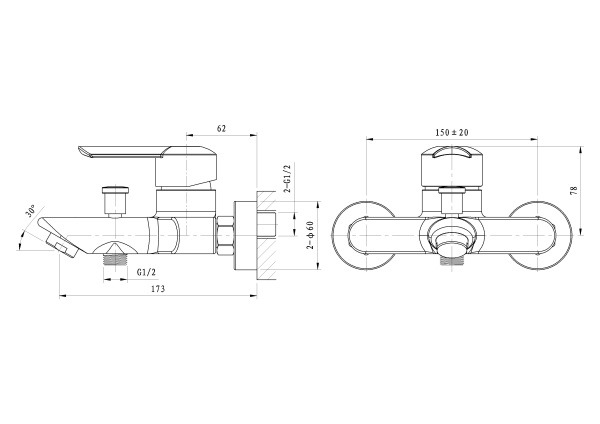 Смеситель для ванны WONZON & WOGHAND BAROQUE, хром WW-193101-CR