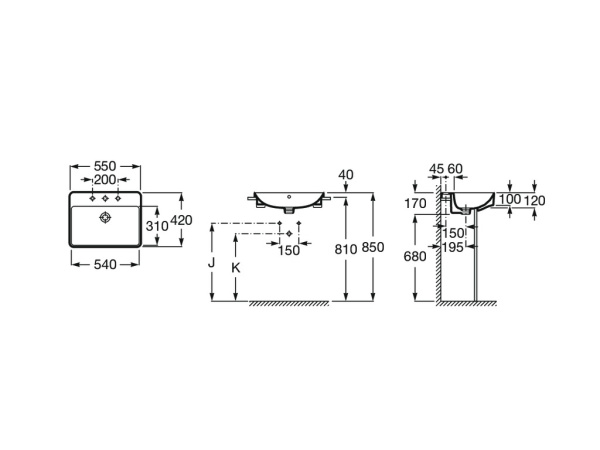 Раковина накладная (55x42) Roca Inspira Square 32753S000