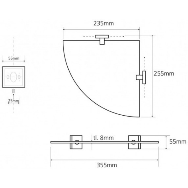 Cтеклянная полка, угловая модeль Bemeta BETA 132102012