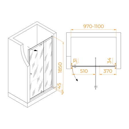 Душевая дверь 100 см RGW Passage PA-02 41080200-11  прозрачное