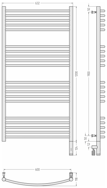 Полотенцесушитель электрический (120х60) Сунержа Богема 3.0 31-5803-1260 правый
