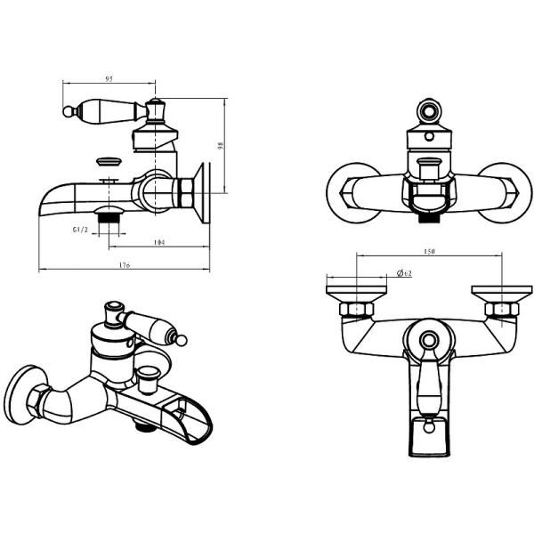 Смеситель для ванны Boheme Vogue Crystal 223-CRST