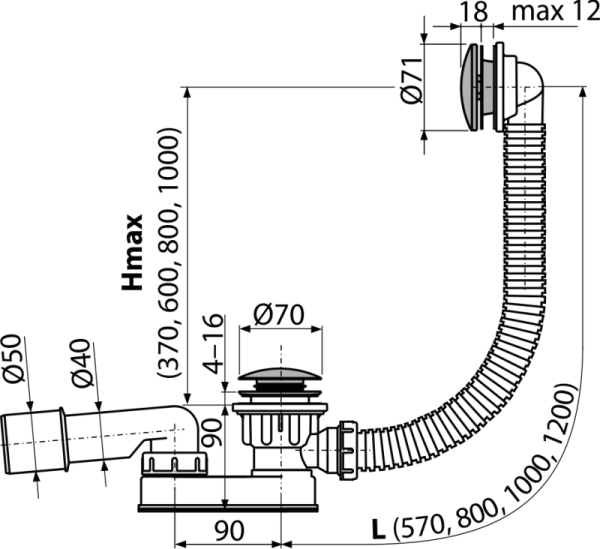 Слив-перелив для ванны AlcaPlast A507CKM