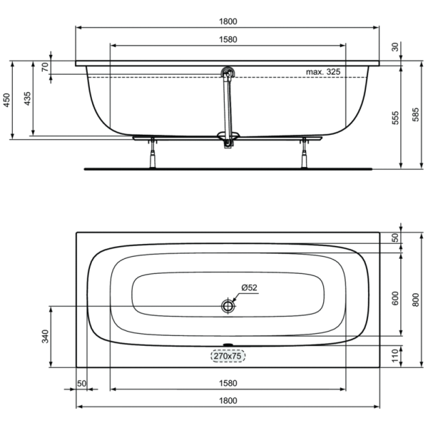 Ванна акриловая (180х80) Ideal Standard i.life Duo T476401 Ванна акриловая (180х80) Ideal Standard i.life Duo T476401