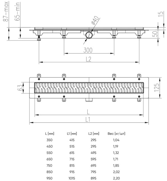 Душевой лоток Veconi Line Black 850 V850LB
