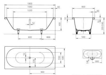 Ванна стальная Kaldewei Classic Duo 110 180х80 белый 291000010001
