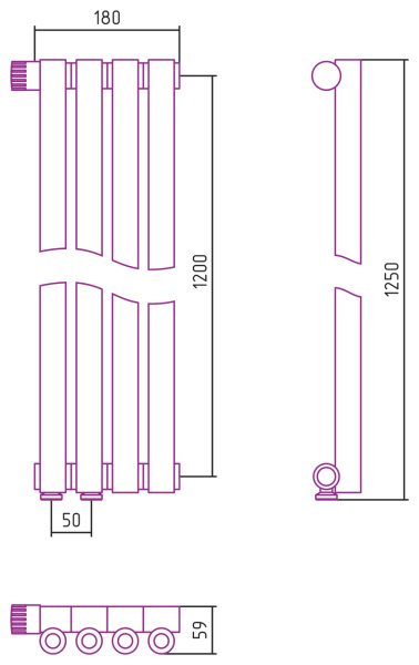 Полотенцесушитель Водяной Сунержа Эстет-0 EU50 левый (120х18) 4 секции Матовый Черный 31-0320-1204