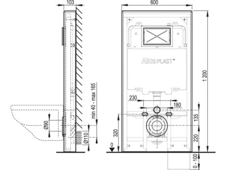 Короб бежевый + система инсталляции Alcaplast M1206