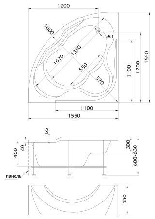 Акриловая ванна (155х155) Aima Design Grand Luxe 01грл1515