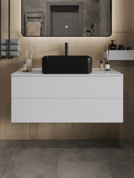 Тумба с раковиной подвесная 100 см, Orange Otto Ot-100TuMDF+B02-460MB белый глянец