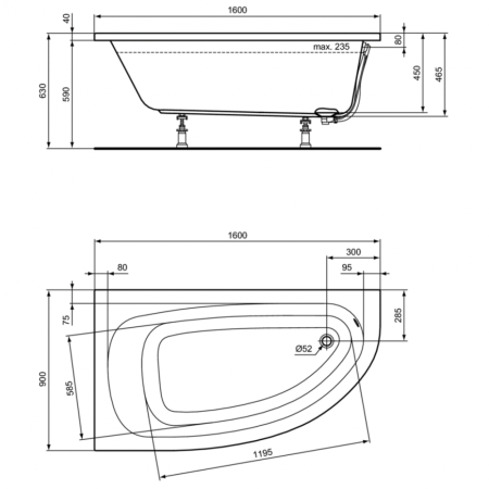 Ванна акриловая (160х90) Ideal Standard HOTLINE K275801