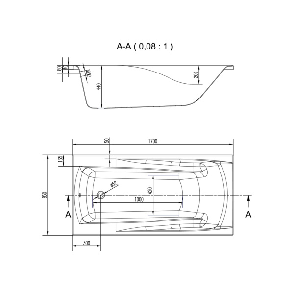 Ванна акриловая прямоугольная Cersanit ZEN 170x85 63355