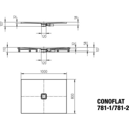 Прямоугольный душевой поддон (100x80) 465100010001