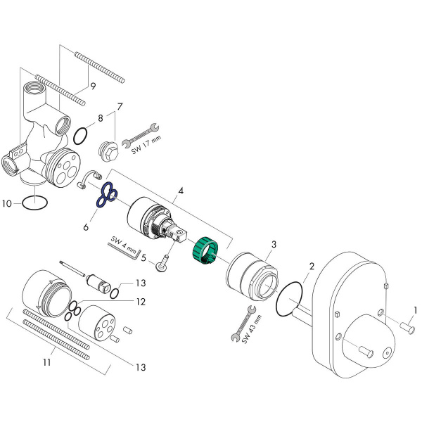 Скрытая часть смесителя для ванны Hansgrohe 31741180