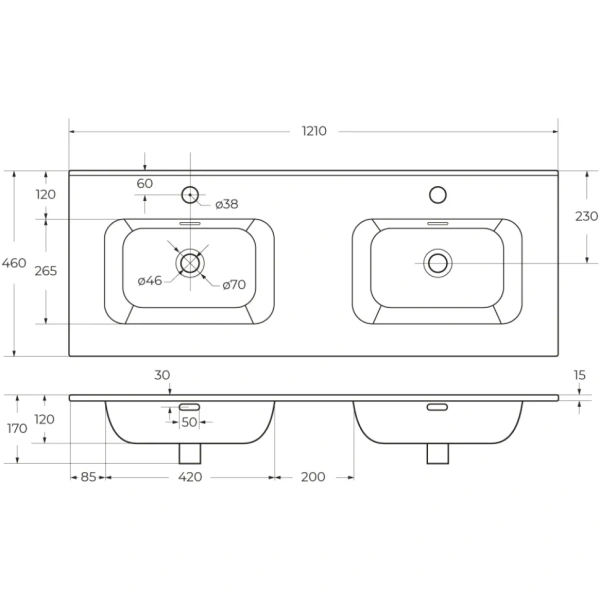 Керамическая раковина с двумя чашами CEZARES CZR-8095-120-2