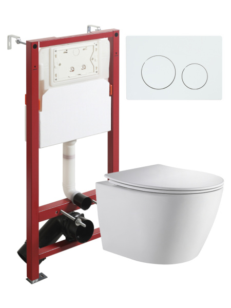 Комплект унитаза с инсталляцией безободковый Orange CI07-150W+APB188 кнопка смыва белый
